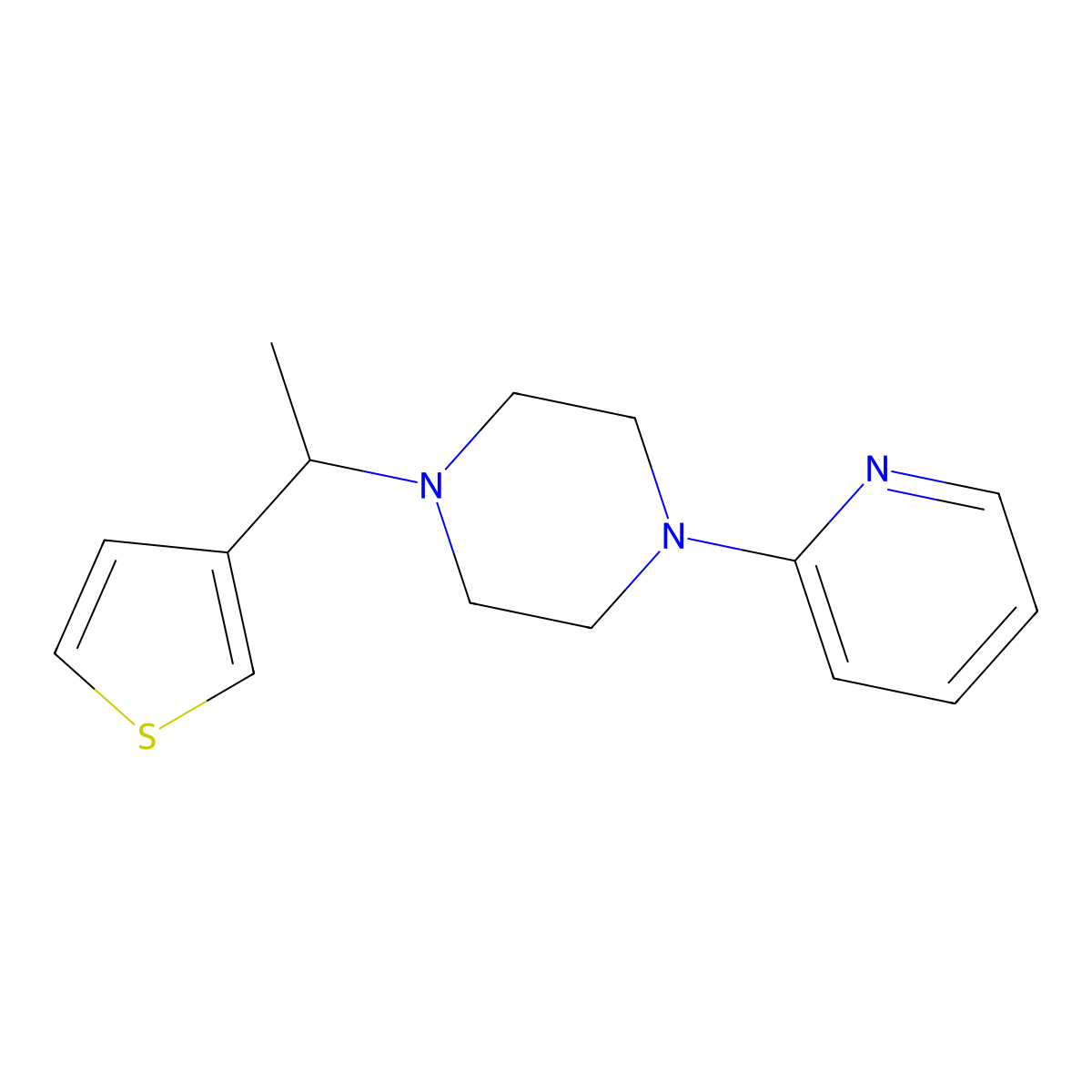 1-(Pyridin-2-yl)-4-(1-(thiophen-3-yl)ethyl)piperazine molecular structure, CAS 2191214-11-4