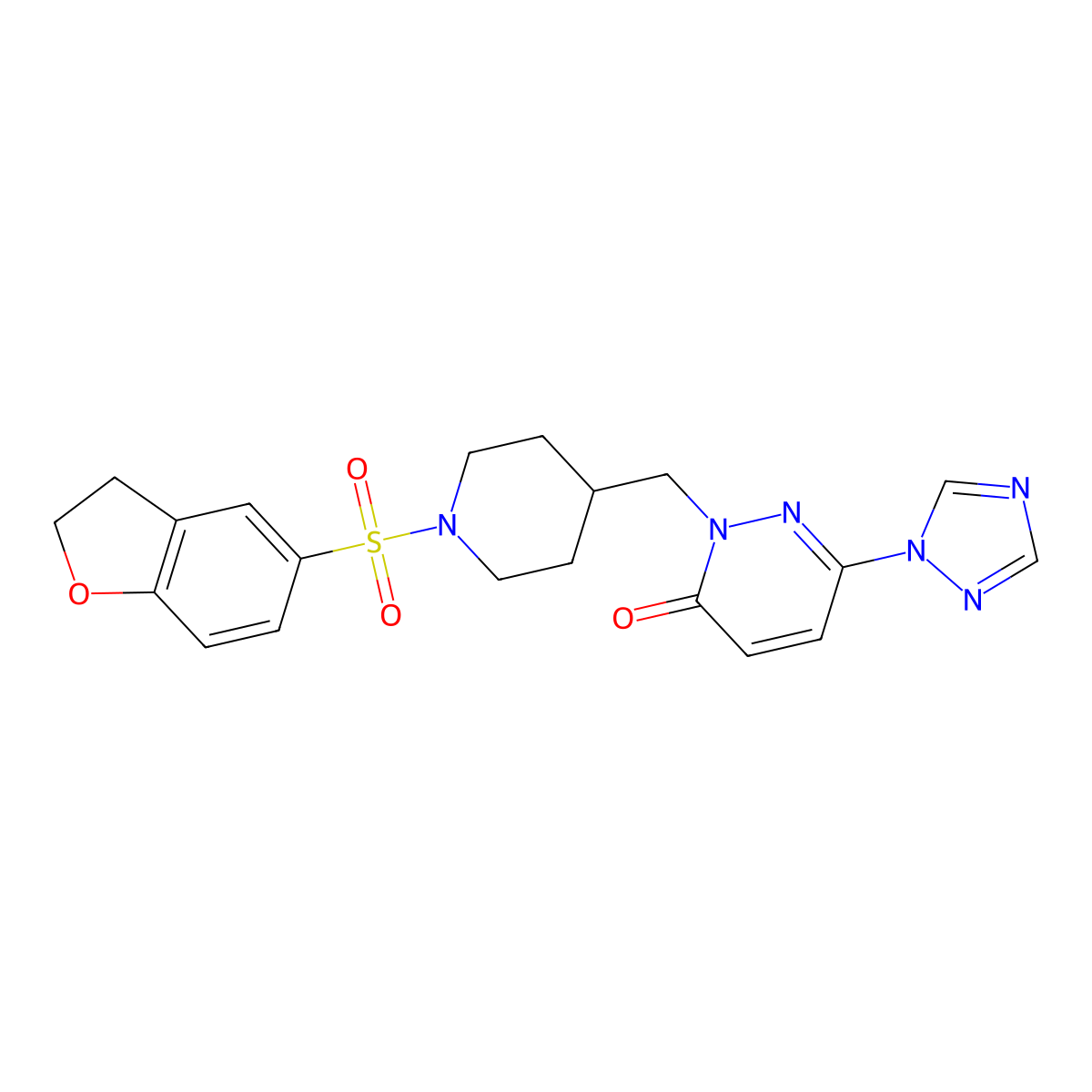 2-{[1-(2,3-dihydro-1-benzofuran-5-sulfonyl)piperidin-4-yl]methyl}-6-(1H-1,2,4-triazol-1-yl)-2,3-dihydropyridazin-3-one molecular structure, CAS 2191214-20-5