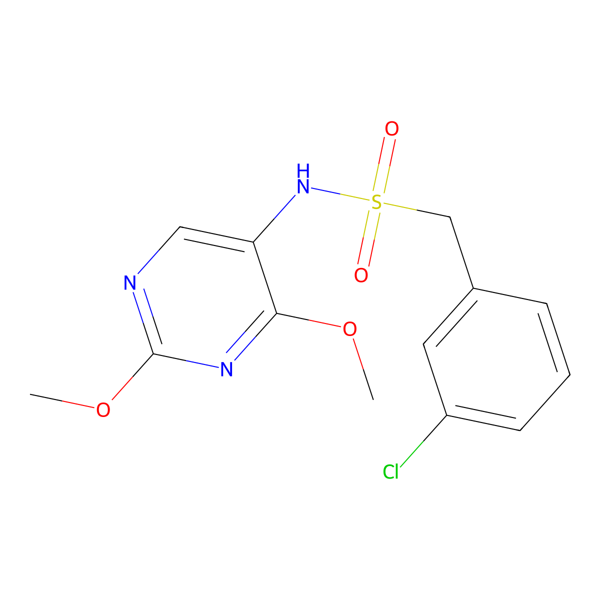 1-(3-chlorophenyl)-N-(2,4-dimethoxypyrimidin-5-yl)methanesulfonamide molecular structure, CAS 2191214-26-1