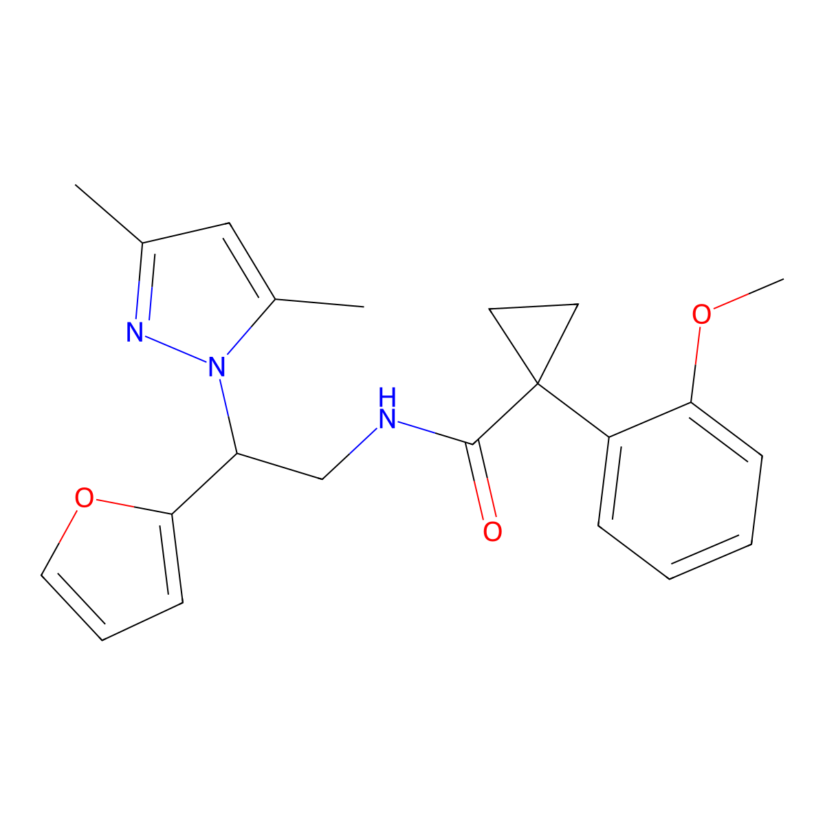 N-(2-(3,5-dimethyl-1H-pyrazol-1-yl)-2-(furan-2-yl)ethyl)-1-(2-methoxyphenyl)cyclopropanecarboxamide molecular structure, CAS 2191214-47-6