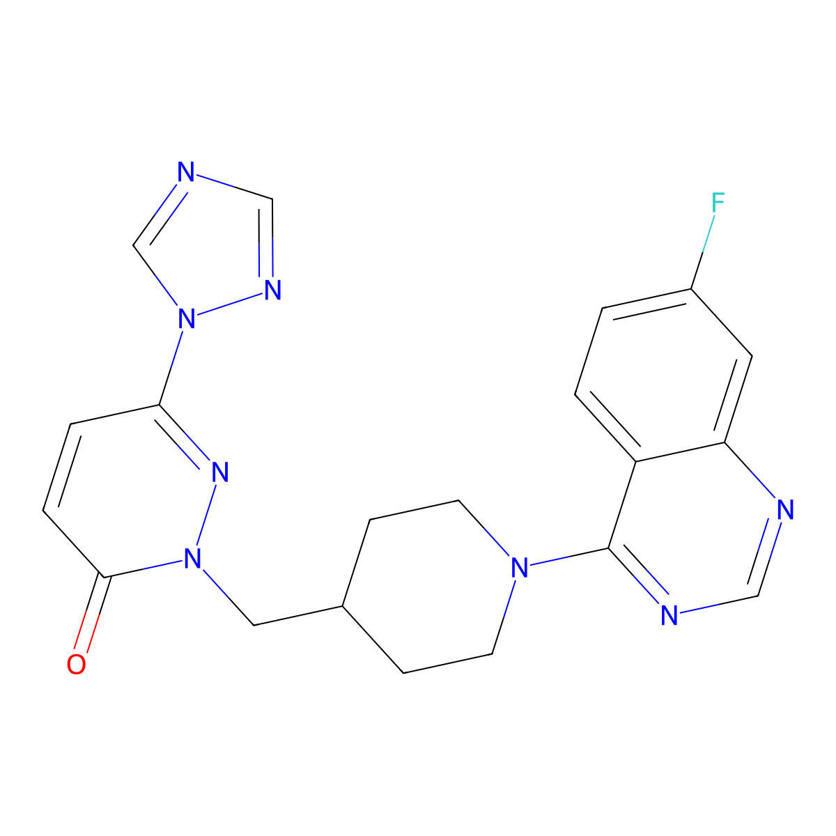 2-{[1-(7-fluoroquinazolin-4-yl)piperidin-4-yl]methyl}-6-(1H-1,2,4-triazol-1-yl)-2,3-dihydropyridazin-3-one molecular structure, CAS 2191215-05-9