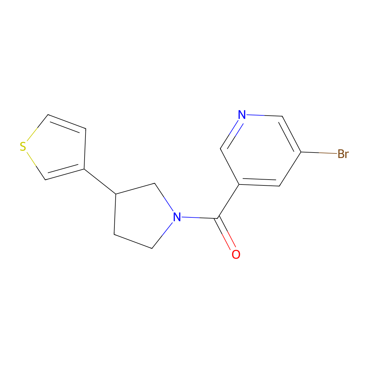 3-Bromo-5-[3-(thiophen-3-yl)pyrrolidine-1-carbonyl]pyridine molecular structure, CAS 2191215-39-9