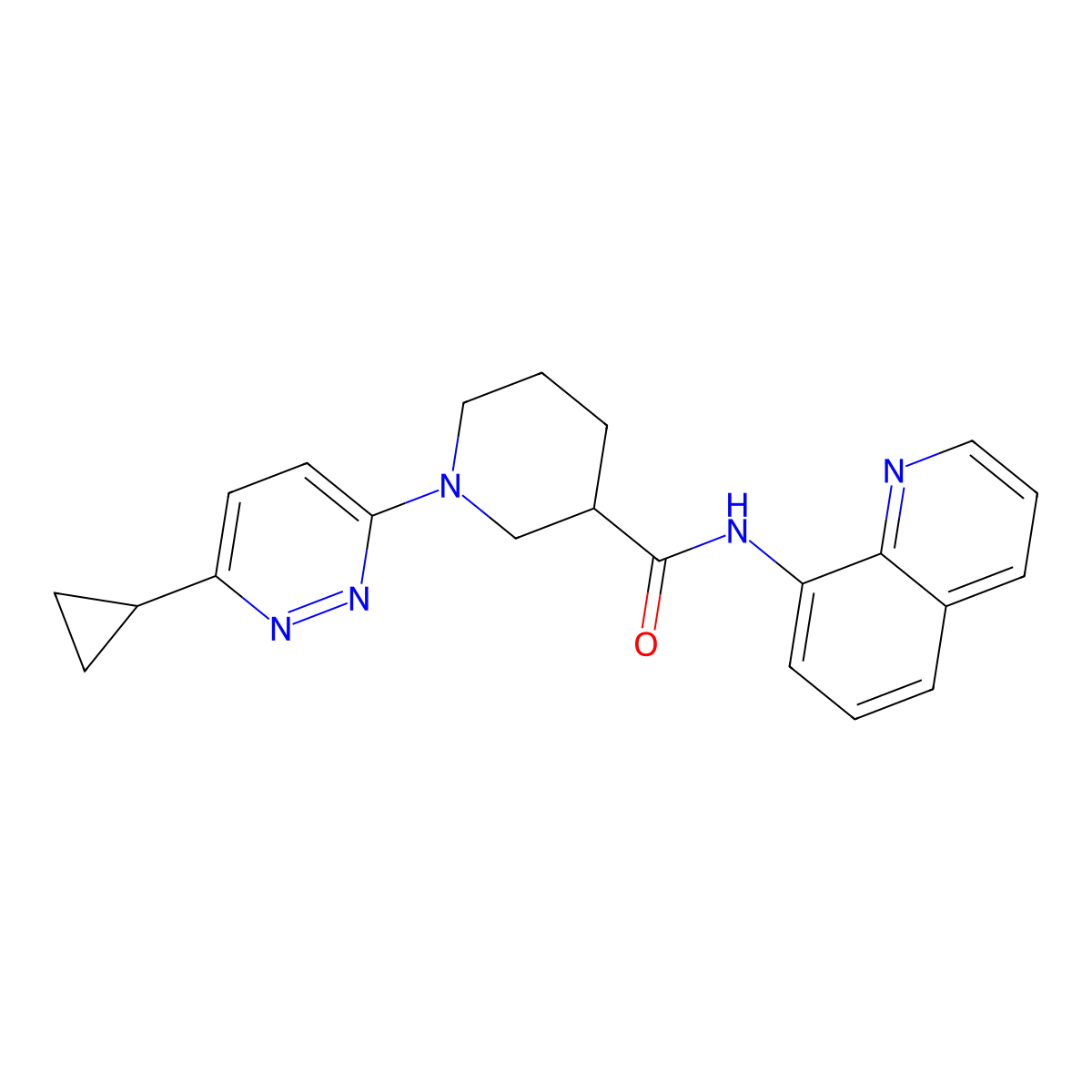 1-(6-cyclopropylpyridazin-3-yl)-N-(quinolin-8-yl)piperidine-3-carboxamide molecular structure, CAS 2191215-46-8