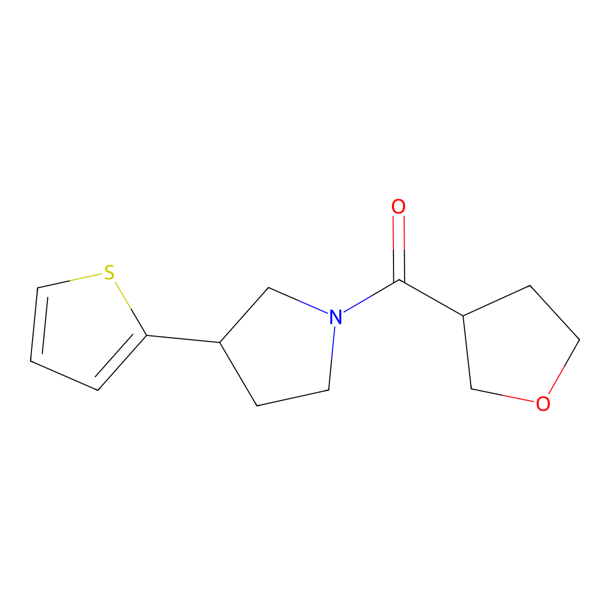 1-(Oxolane-3-carbonyl)-3-(thiophen-2-yl)pyrrolidine molecular structure, CAS 2191216-17-6
