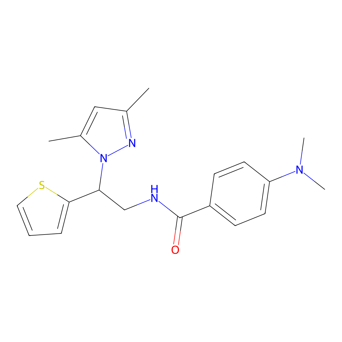 N-[2-(3,5-dimethyl-1H-pyrazol-1-yl)-2-(thiophen-2-yl)ethyl]-4-(dimethylamino)benzamide molecular structure, CAS 2191216-22-3