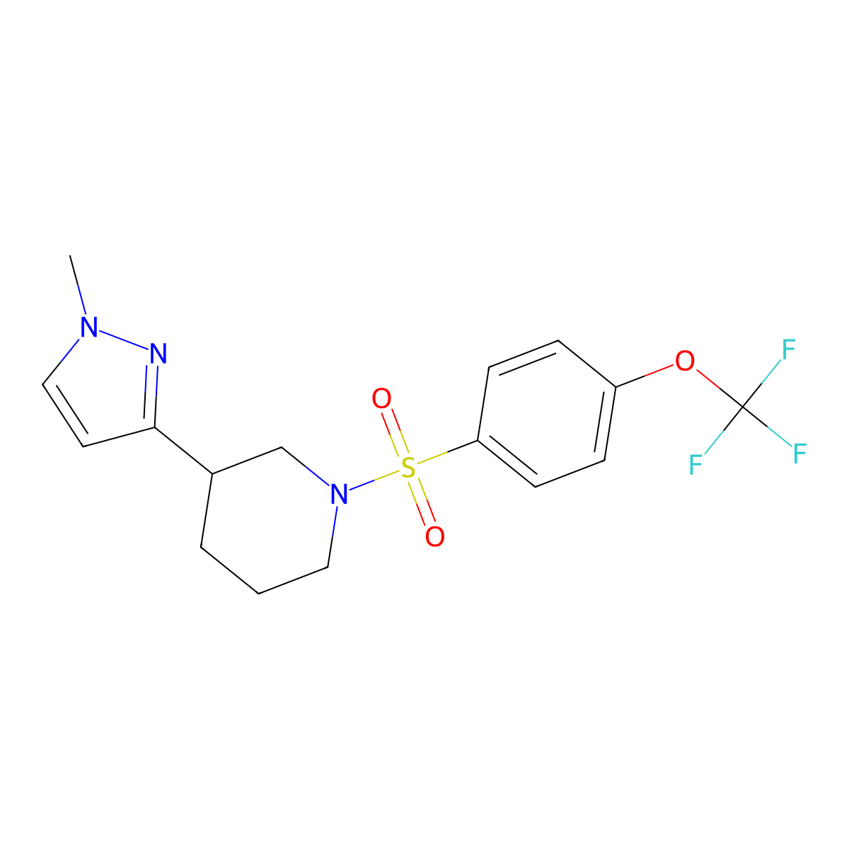 3-(1-methyl-1H-pyrazol-3-yl)-1-[4-(trifluoromethoxy)benzenesulfonyl]piperidine molecular structure, CAS 2191216-32-5