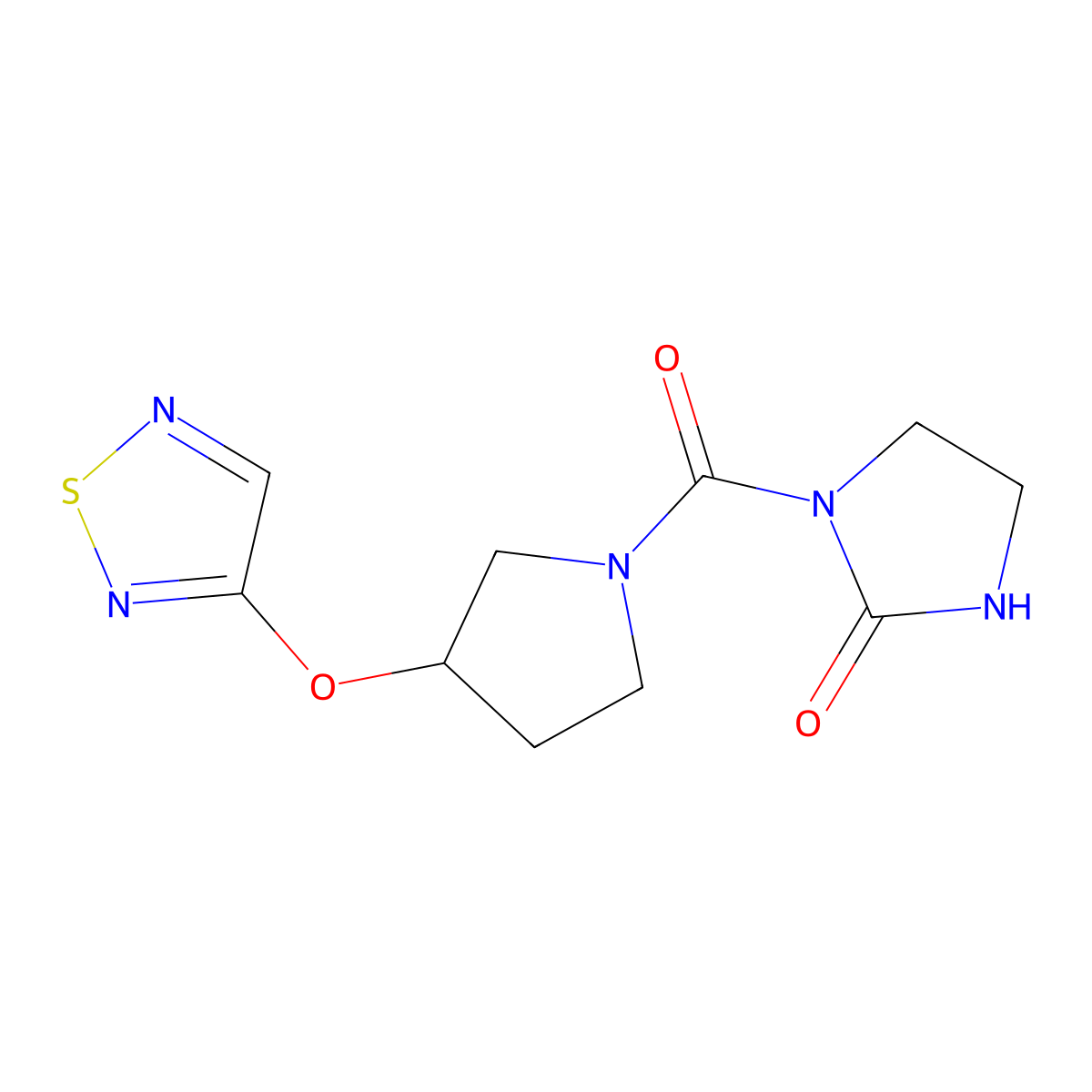 1-[3-(1,2,5-Thiadiazol-3-yloxy)pyrrolidine-1-carbonyl]imidazolidin-2-one molecular structure, CAS 2191216-40-5