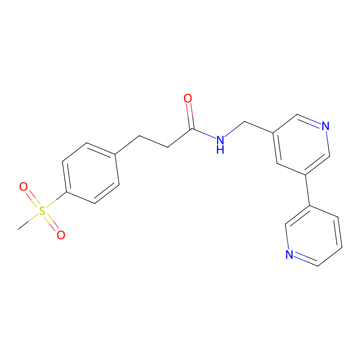N-({[3,3'-bipyridine]-5-yl}methyl)-3-(4-methanesulfonylphenyl)propanamide molecular structure, CAS 2191216-50-7