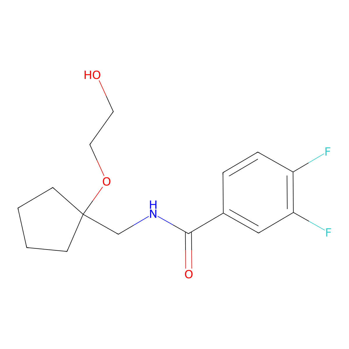 3,4-difluoro-N-((1-(2-hydroxyethoxy)cyclopentyl)methyl)benzamide molecular structure, CAS 2191216-71-2