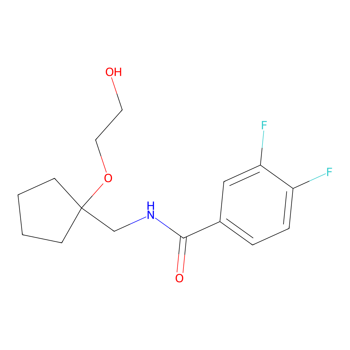 3,4-difluoro-N-((1-(2-hydroxyethoxy)cyclopentyl)methyl)benzamide molecular structure, CAS 2191216-71-2