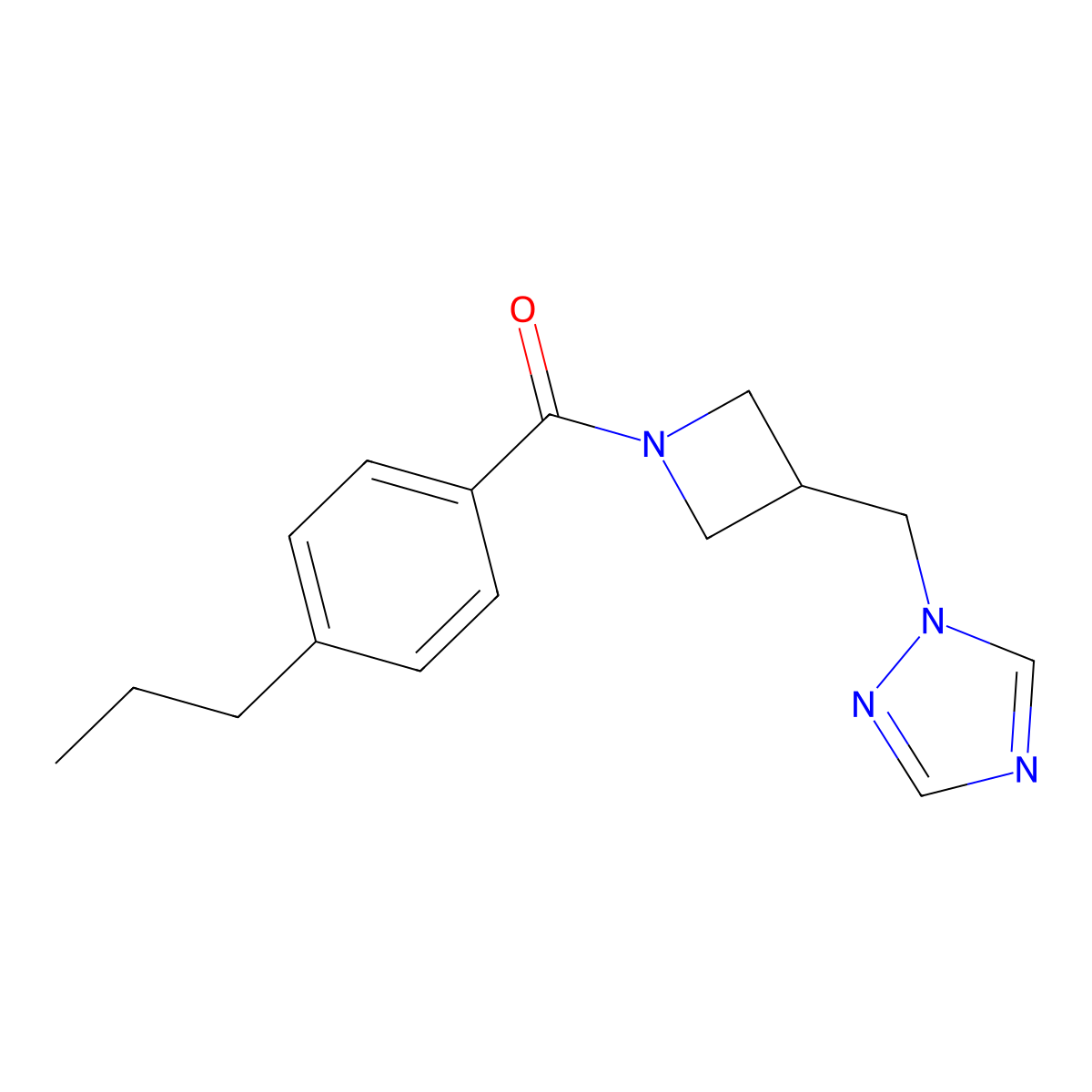 (3-((1H-1,2,4-triazol-1-yl)methyl)azetidin-1-yl)(4-propylphenyl)methanone molecular structure, CAS 2191216-95-0