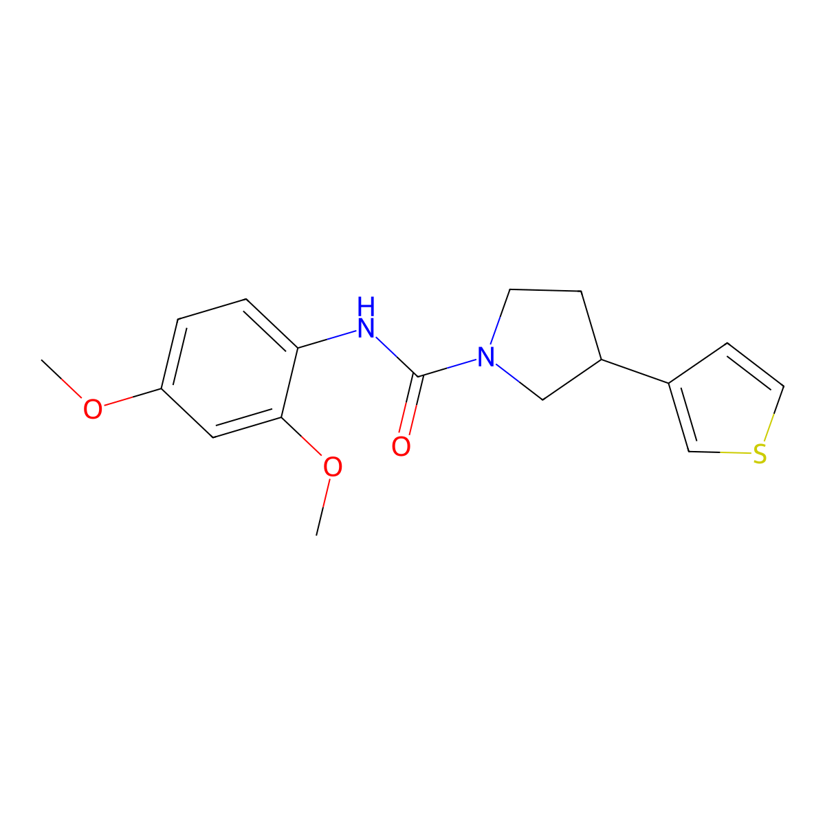 N-(2,4-dimethoxyphenyl)-3-(thiophen-3-yl)pyrrolidine-1-carboxamide molecular structure, CAS 2191265-04-8