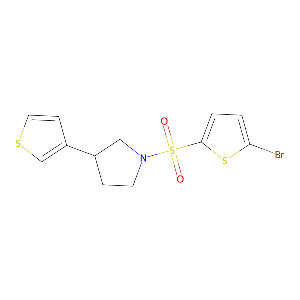 1-((5-Bromothiophen-2-yl)sulfonyl)-3-(thiophen-3-yl)pyrrolidine molecular structure, CAS 2191265-06-0