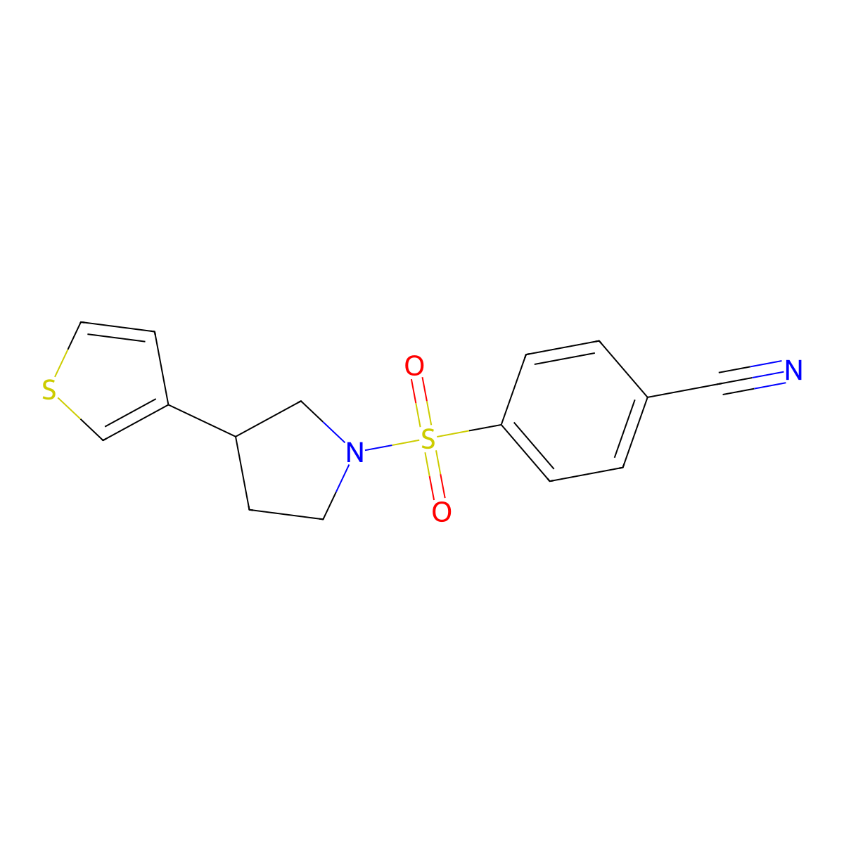 4-((3-(Thiophen-3-yl)pyrrolidin-1-yl)sulfonyl)benzonitrile molecular structure, CAS 2191265-08-2