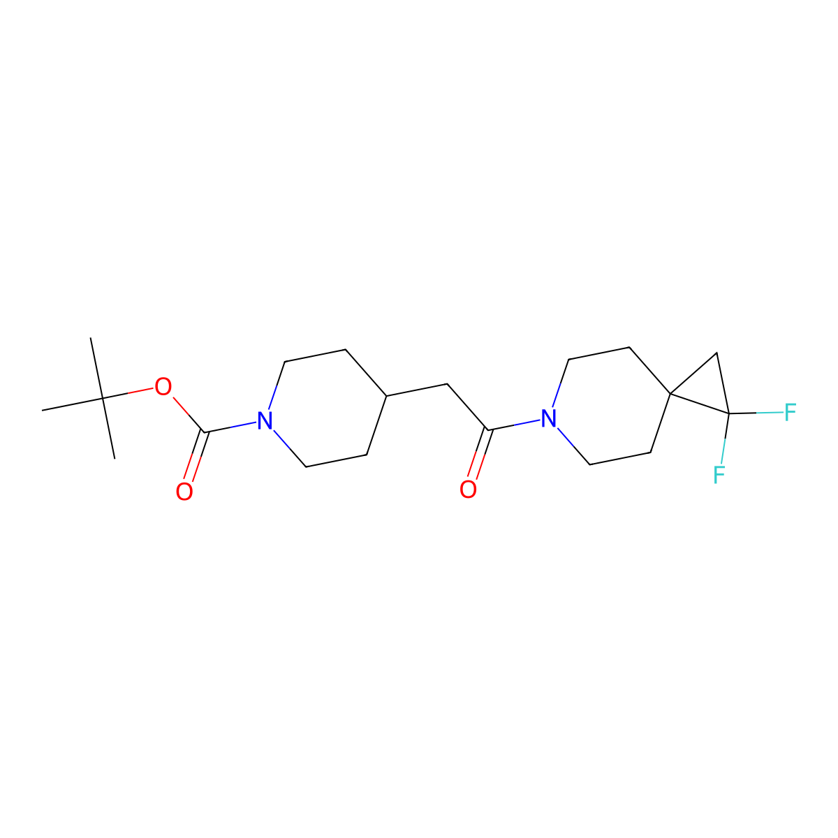 Tert-butyl 4-(2-(1,1-difluoro-6-azaspiro[2.5]octan-6-yl)-2-oxoethyl)piperidine-1-carboxylate molecular structure, CAS 2191265-10-6