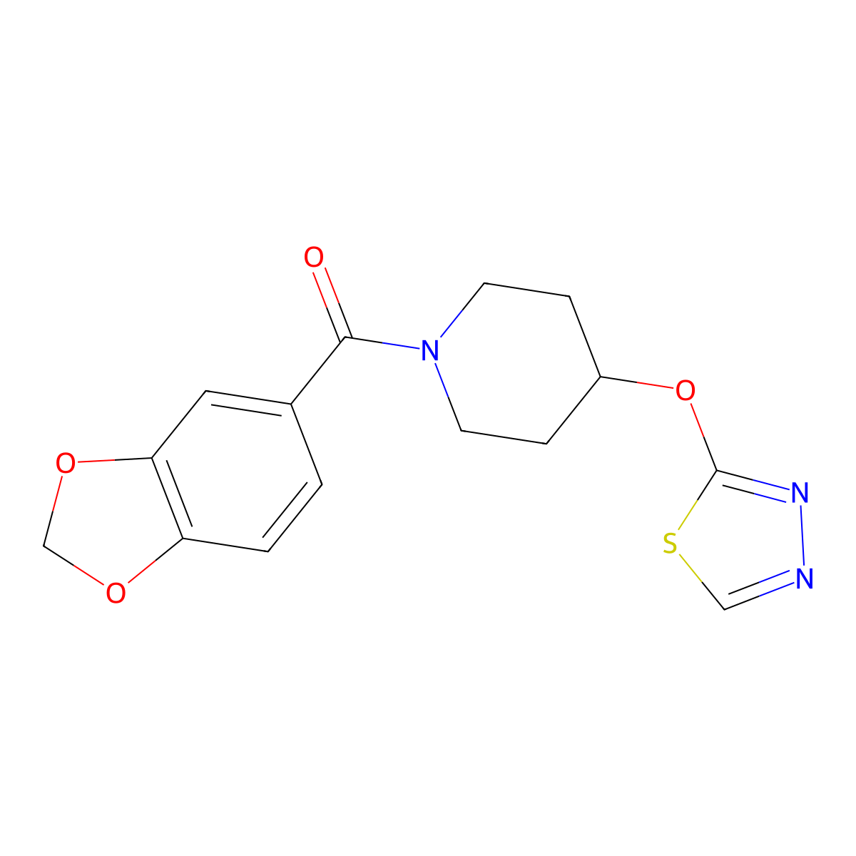 1-(2H-1,3-benzodioxole-5-carbonyl)-4-(1,3,4-thiadiazol-2-yloxy)piperidine molecular structure, CAS 2191265-14-0