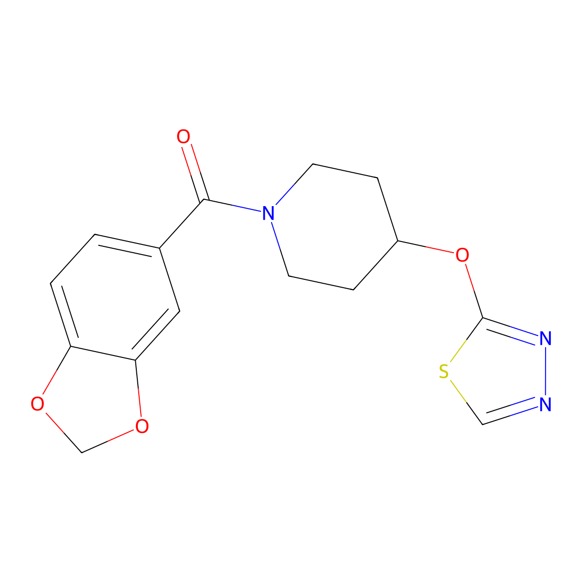 1-(2H-1,3-benzodioxole-5-carbonyl)-4-(1,3,4-thiadiazol-2-yloxy)piperidine molecular structure, CAS 2191265-14-0