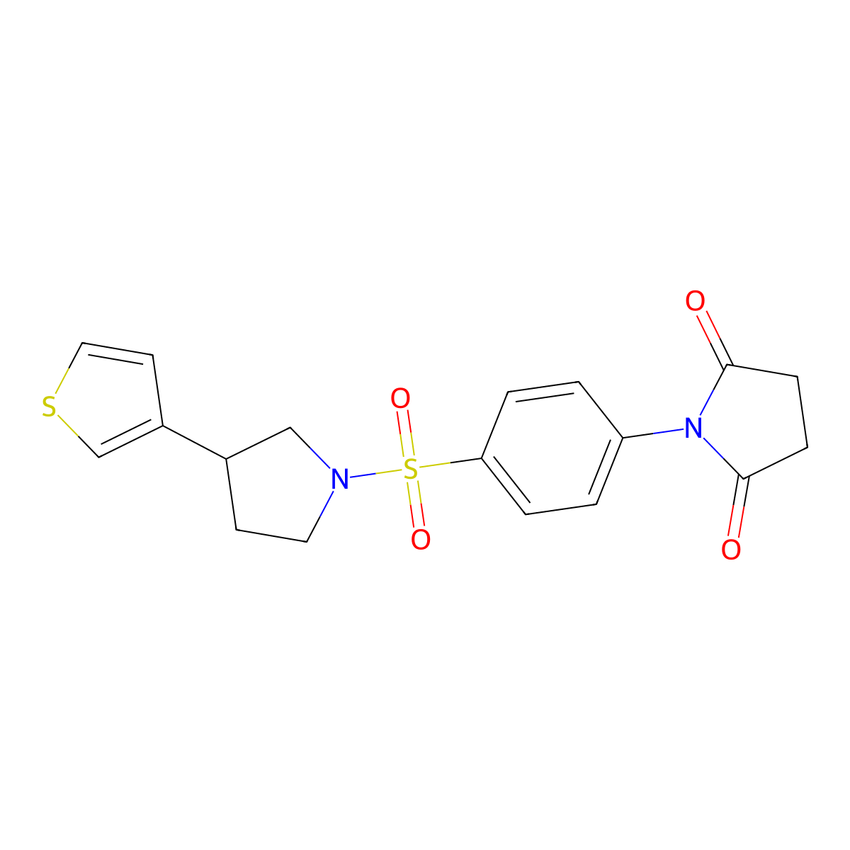 1-(4-{[3-(Thiophen-3-yl)pyrrolidin-1-yl]sulfonyl}phenyl)pyrrolidine-2,5-dione molecular structure, CAS 2191265-16-2