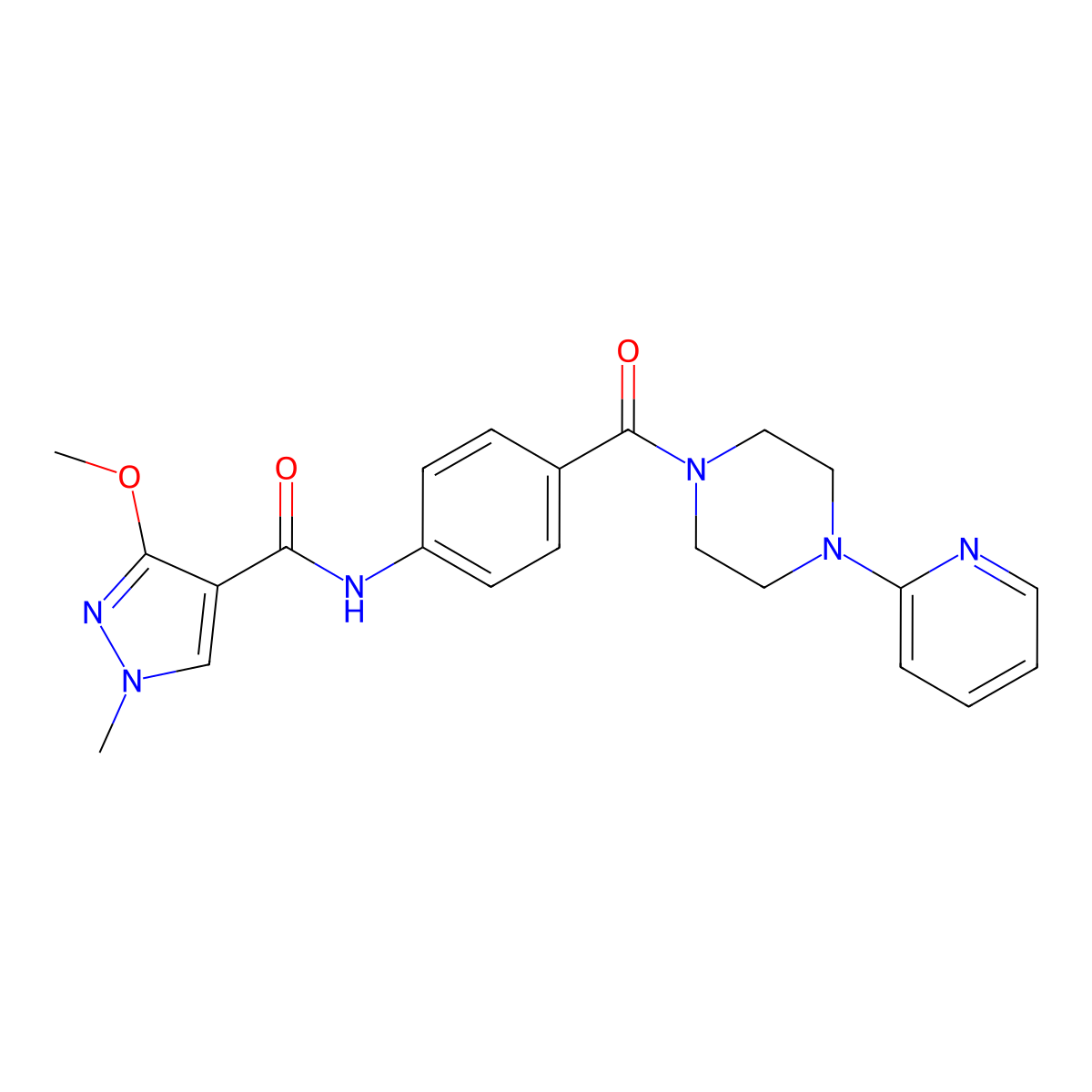3-methoxy-1-methyl-N-{4-[4-(pyridin-2-yl)piperazine-1-carbonyl]phenyl}-1H-pyrazole-4-carboxamide molecular structure, CAS 2191265-31-1