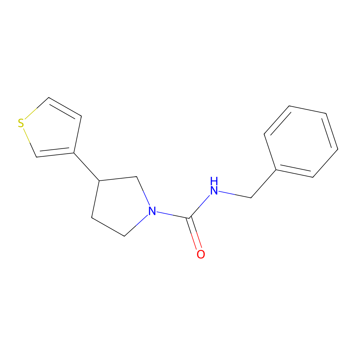 N-benzyl-3-(thiophen-3-yl)pyrrolidine-1-carboxamide molecular structure, CAS 2191265-37-7