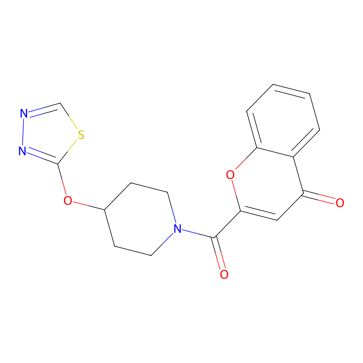 2-[4-(1,3,4-thiadiazol-2-yloxy)piperidine-1-carbonyl]-4H-chromen-4-one molecular structure, CAS 2191265-46-8