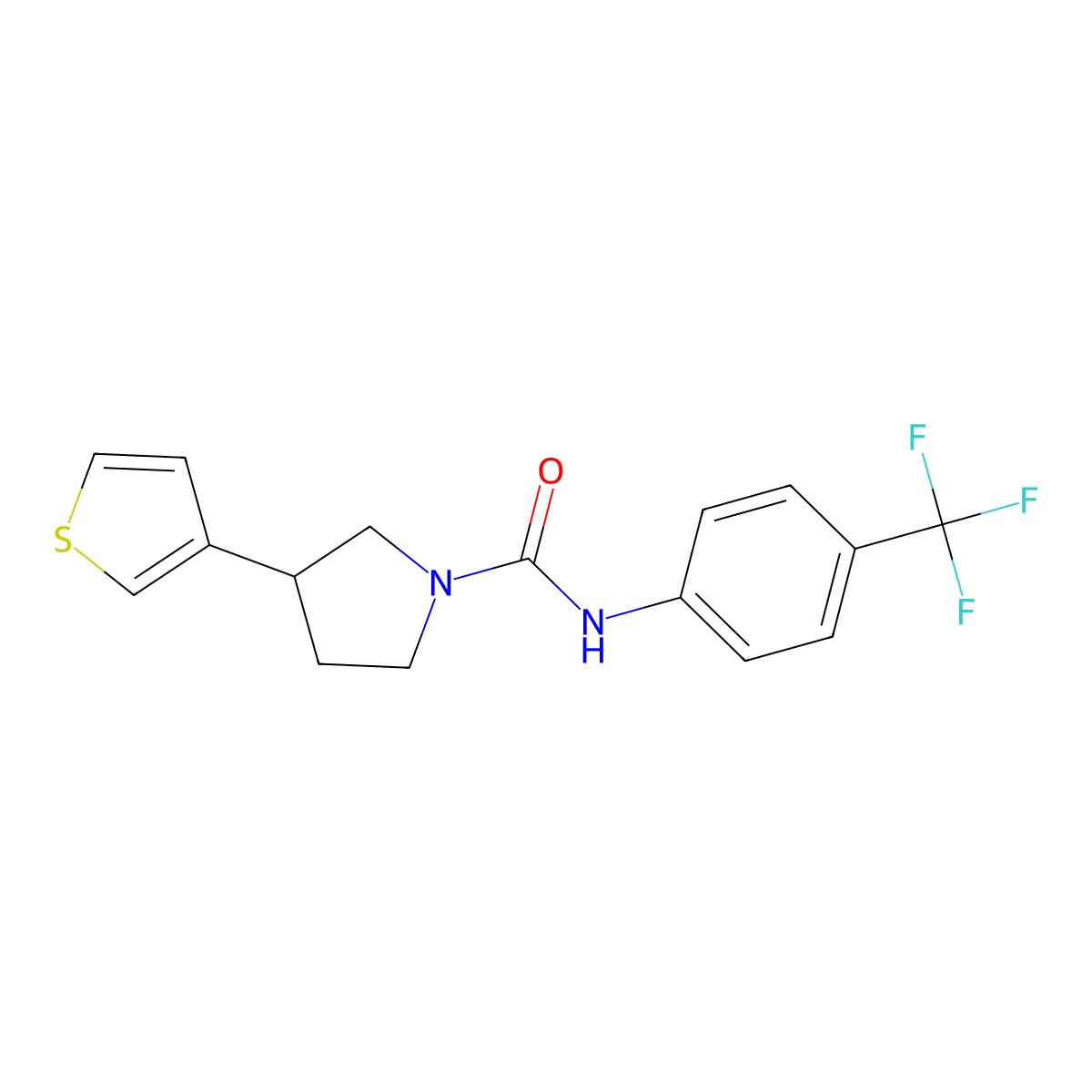 3-(thiophen-3-yl)-N-[4-(trifluoromethyl)phenyl]pyrrolidine-1-carboxamide molecular structure, CAS 2191265-61-7