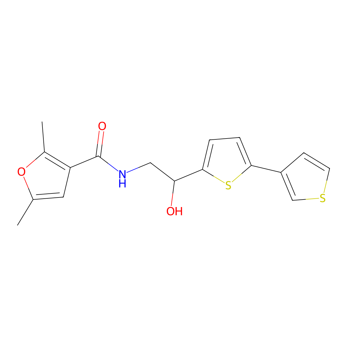 N-(2-{[2,3'-bithiophene]-5-yl}-2-hydroxyethyl)-2,5-dimethylfuran-3-carboxamide molecular structure, CAS 2191265-67-3