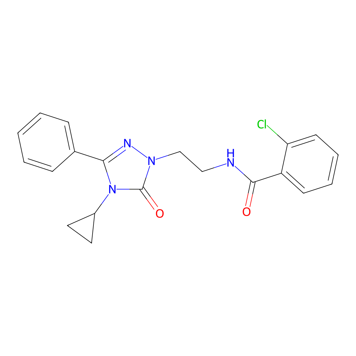 2-chloro-N-[2-(4-cyclopropyl-5-oxo-3-phenyl-4,5-dihydro-1H-1,2,4-triazol-1-yl)ethyl]benzamide molecular structure, CAS 2191265-69-5