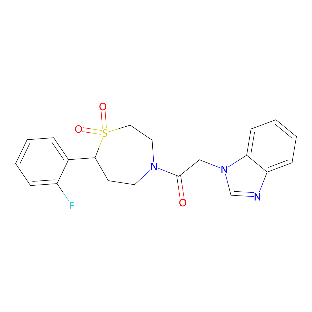 2-(1H-benzo[d]imidazol-1-yl)-1-(7-(2-fluorophenyl)-1,1-dioxido-1,4-thiazepan-4-yl)ethanone molecular structure, CAS 2191265-71-9