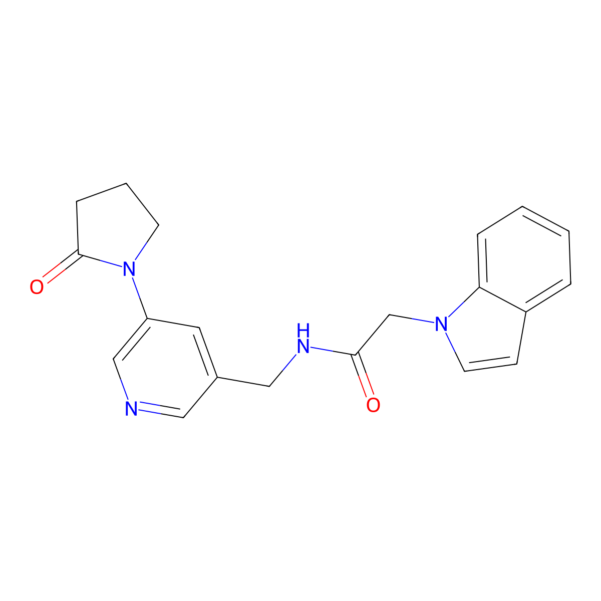 2-(1H-indol-1-yl)-N-((5-(2-oxopyrrolidin-1-yl)pyridin-3-yl)methyl)acetamide molecular structure, CAS 2191265-78-6