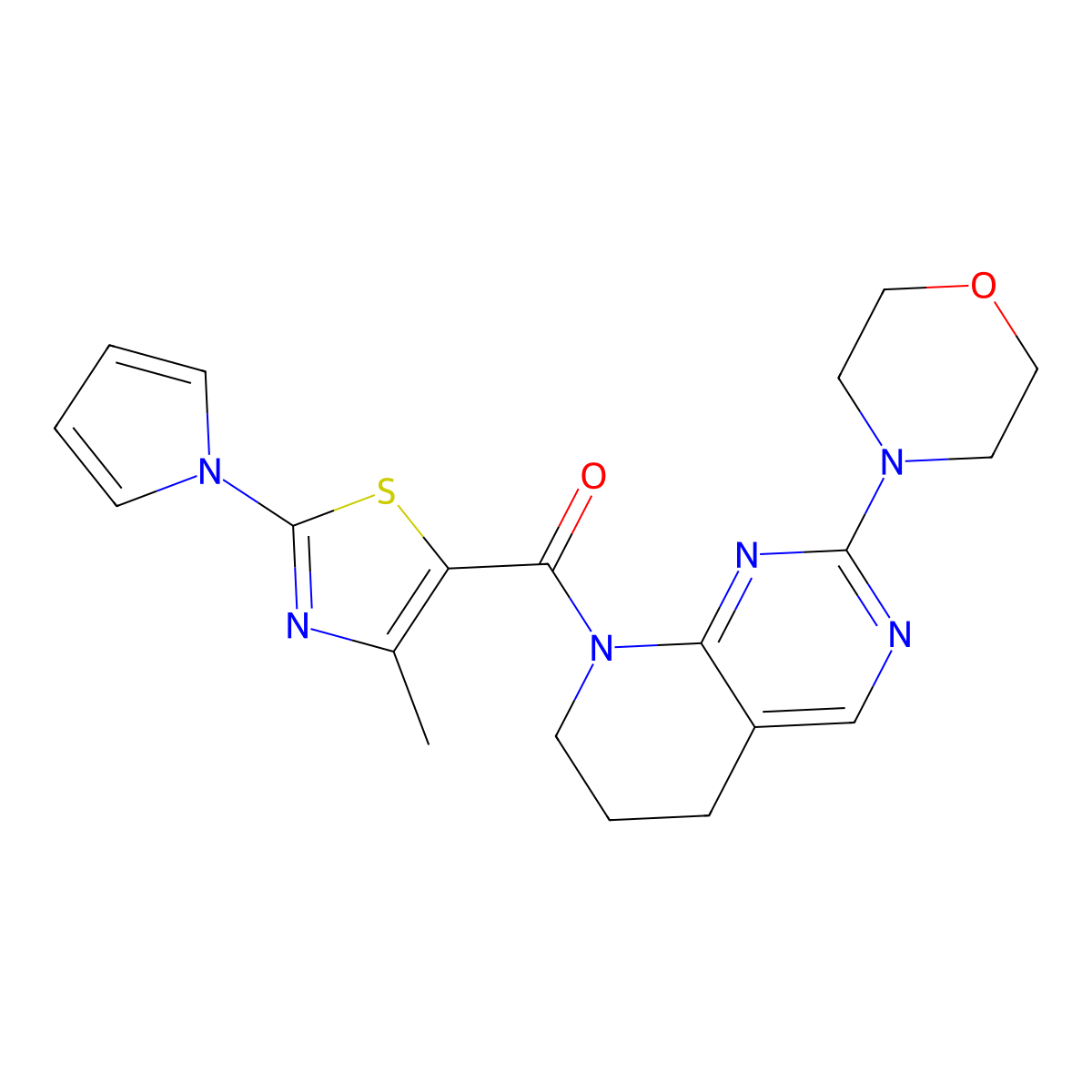 (4-methyl-2-(1H-pyrrol-1-yl)thiazol-5-yl)(2-morpholino-6,7-dihydropyrido[2,3-d]pyrimidin-8(5H)-yl)methanone molecular structure, CAS 2191265-89-9