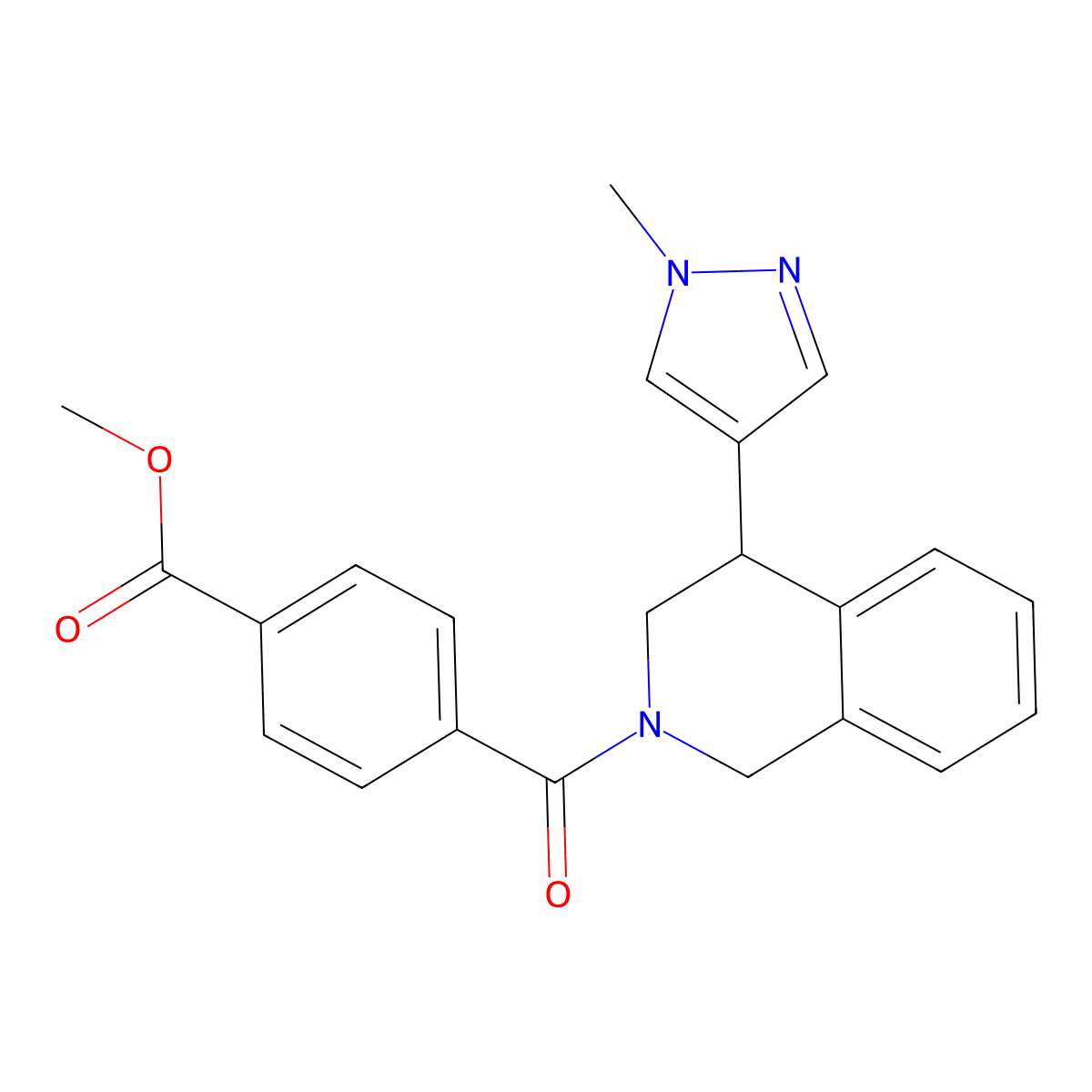methyl 4-[4-(1-methyl-1H-pyrazol-4-yl)-1,2,3,4-tetrahydroisoquinoline-2-carbonyl]benzoate molecular structure, CAS 2191265-93-5