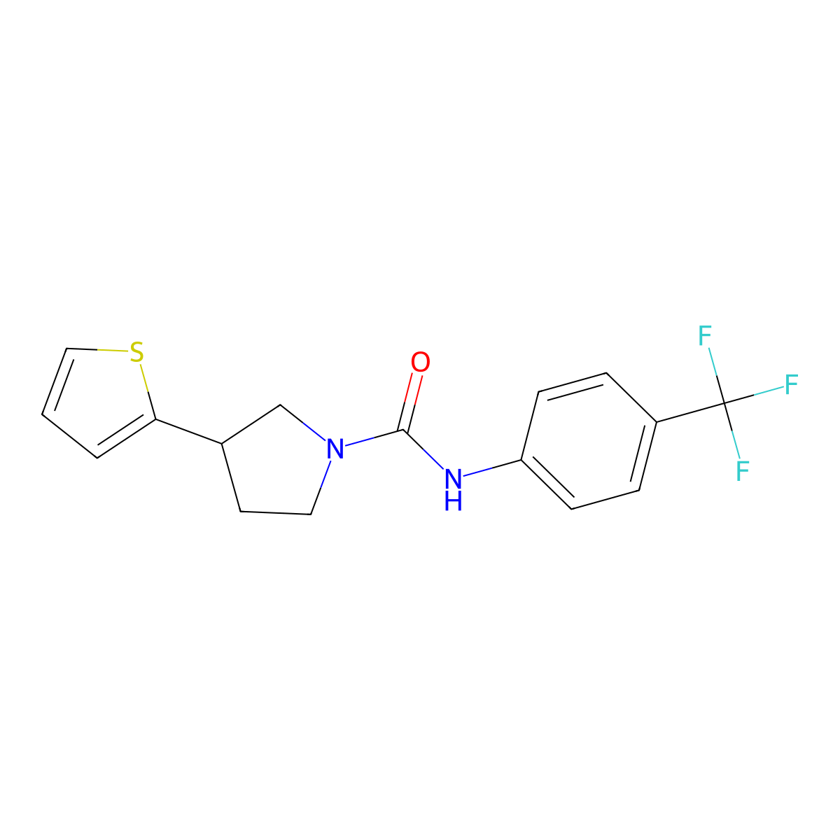 3-(thiophen-2-yl)-N-[4-(trifluoromethyl)phenyl]pyrrolidine-1-carboxamide molecular structure, CAS 2191266-02-9