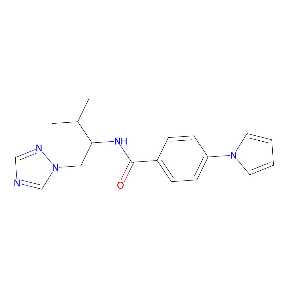 N-[3-methyl-1-(1H-1,2,4-triazol-1-yl)butan-2-yl]-4-(1H-pyrrol-1-yl)benzamide molecular structure, CAS 2191266-21-2