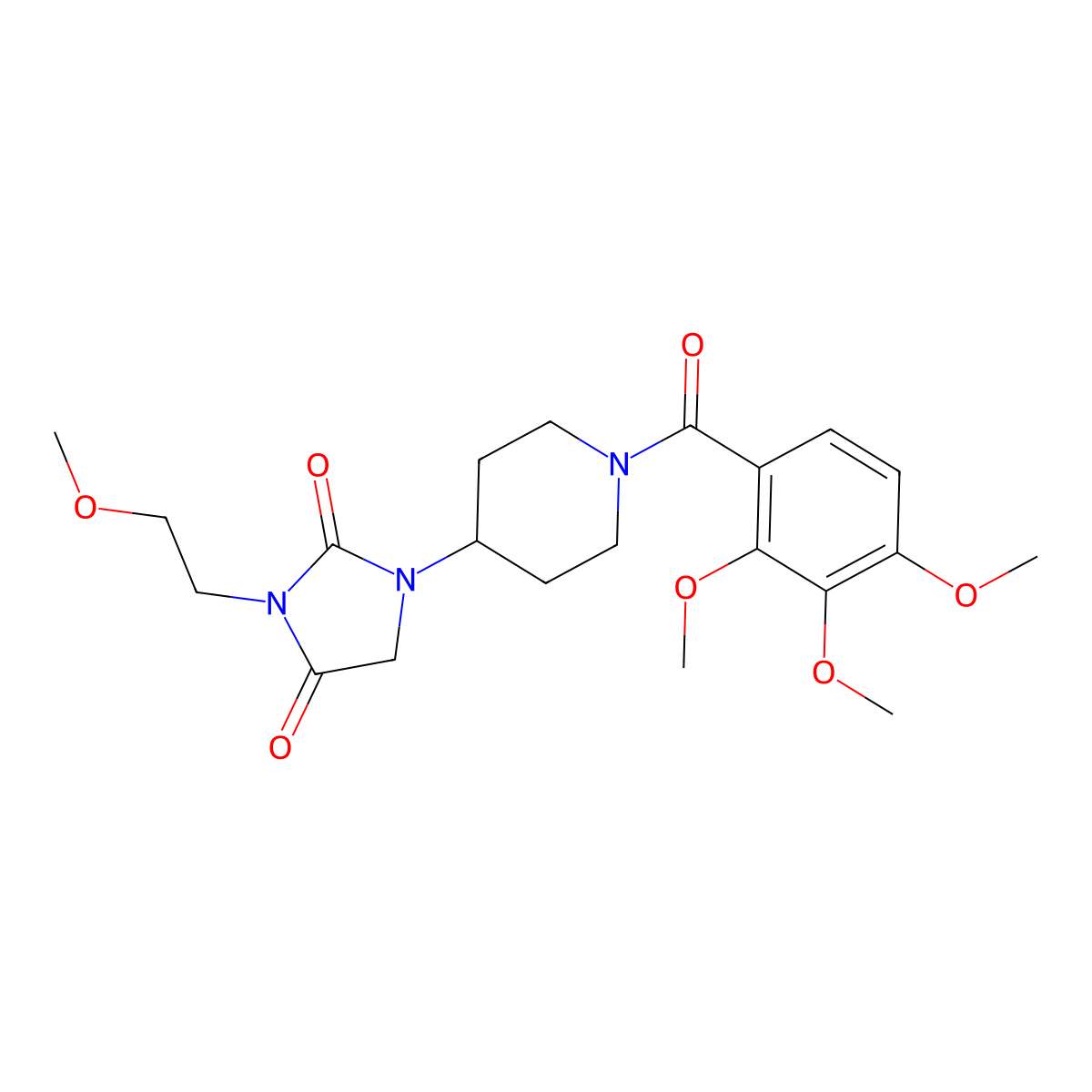 3-(2-Methoxyethyl)-1-[1-(2,3,4-trimethoxybenzoyl)piperidin-4-yl]imidazolidine-2,4-dione molecular structure, CAS 2191266-33-6