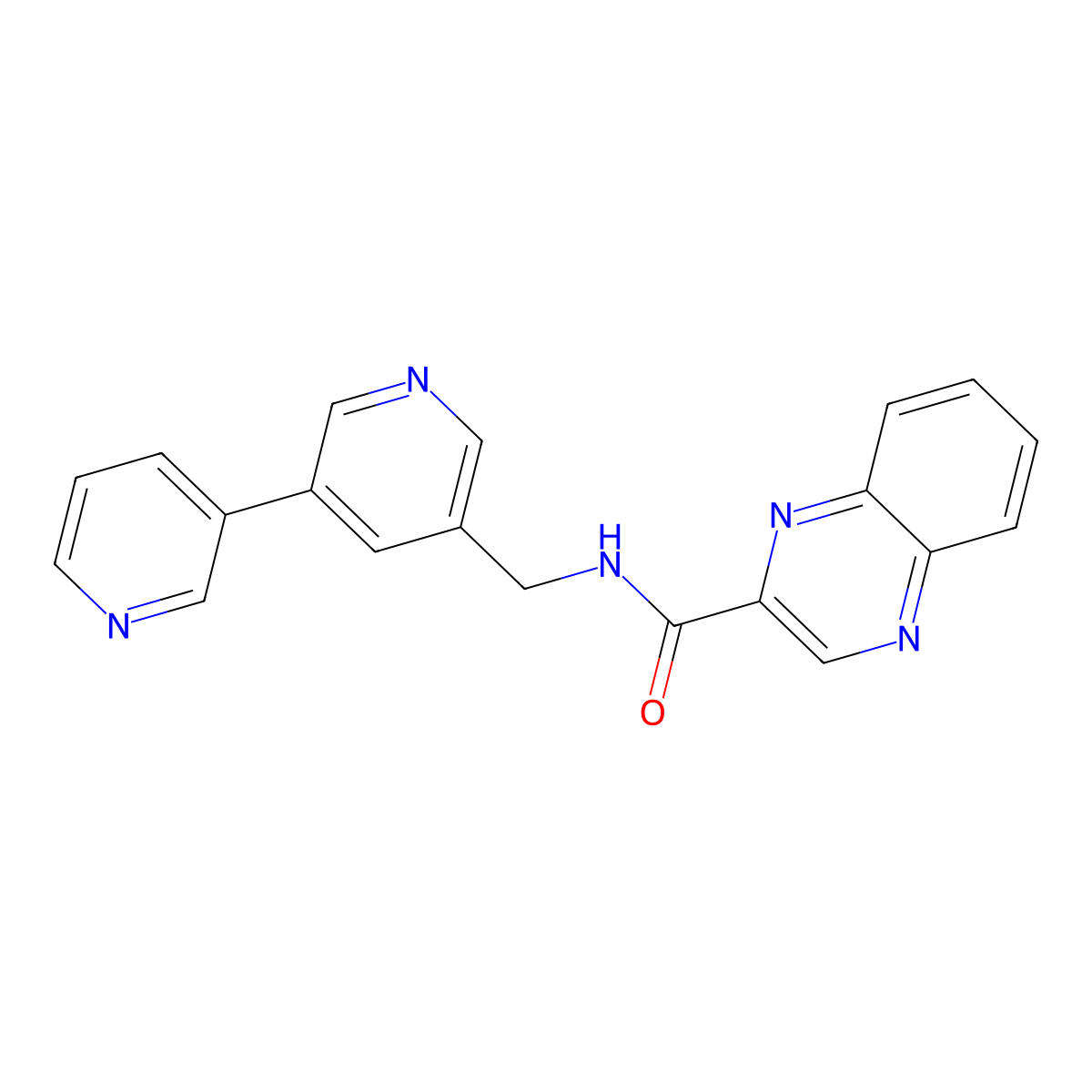 N-({[3,3'-bipyridine]-5-yl}methyl)quinoxaline-2-carboxamide molecular structure, CAS 2191266-37-0