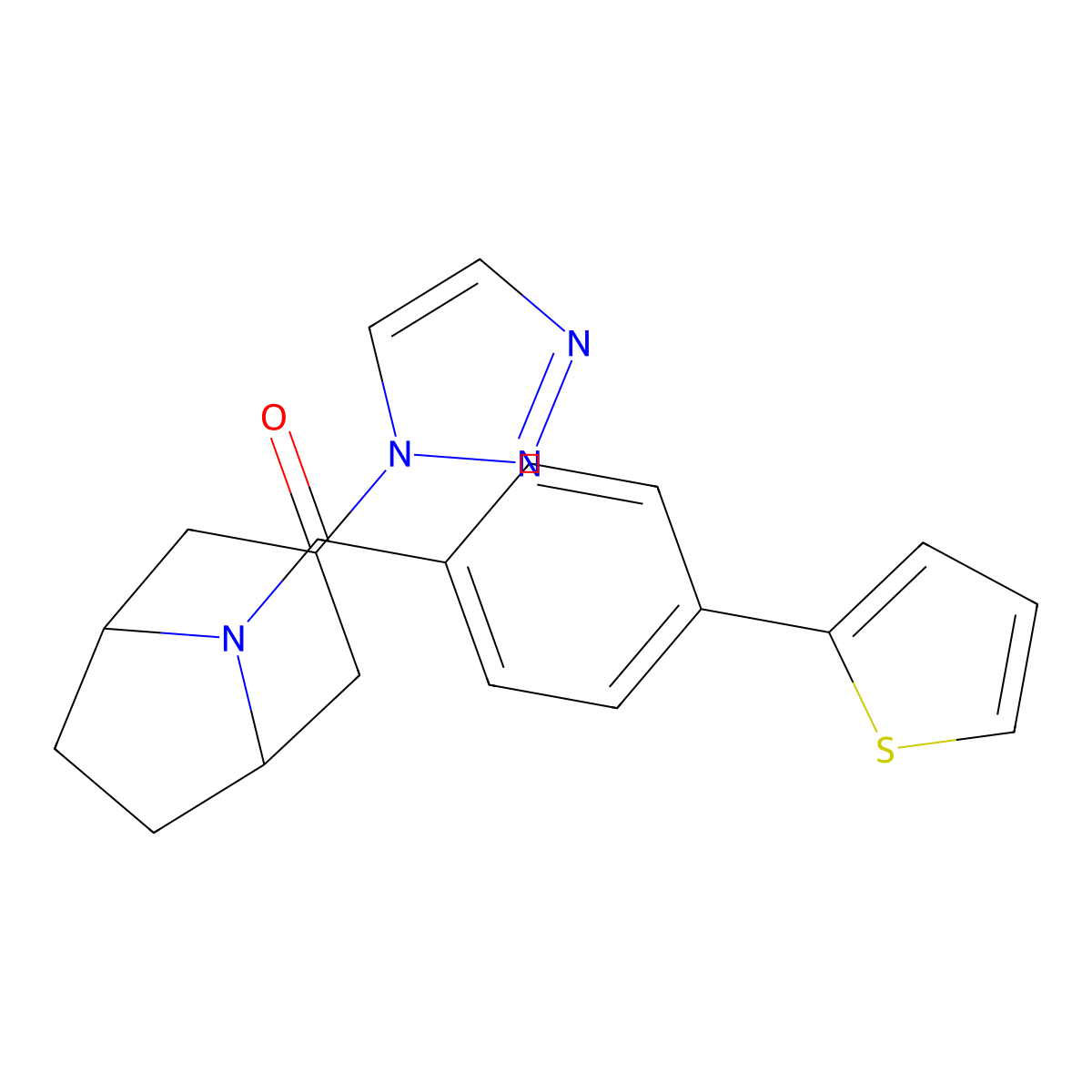 8-[4-(thiophen-2-yl)benzoyl]-3-(1H-1,2,3-triazol-1-yl)-8-azabicyclo[3.2.1]octane molecular structure, CAS 2191266-41-6