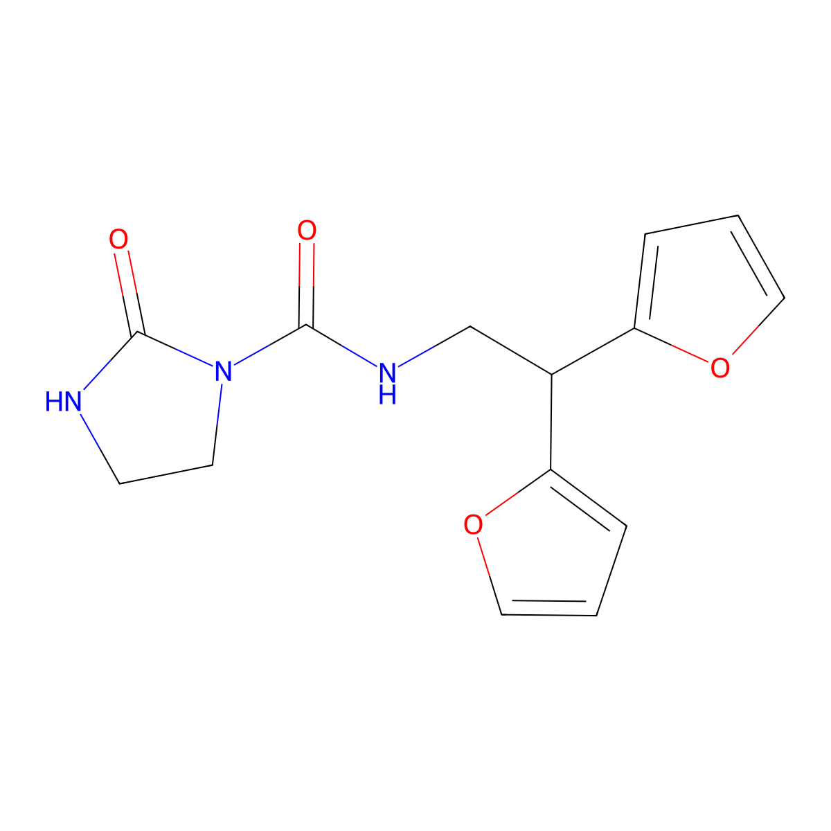 N-[2,2-bis(furan-2-yl)ethyl]-2-oxoimidazolidine-1-carboxamide molecular structure, CAS 2191266-46-1