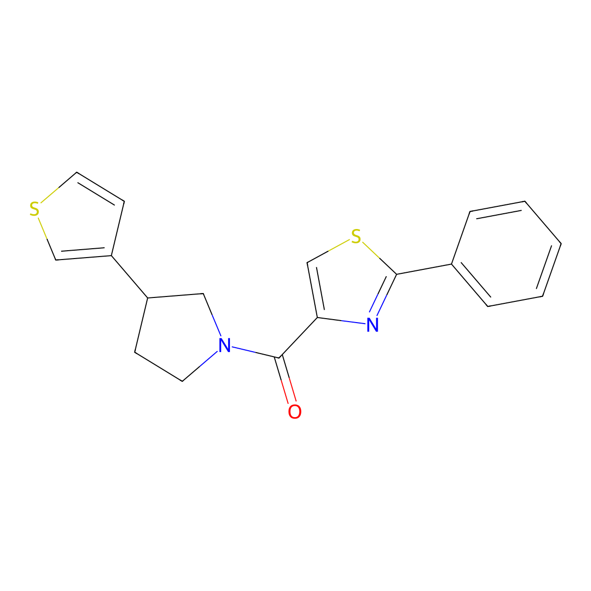 2-Phenyl-4-[3-(thiophen-3-yl)pyrrolidine-1-carbonyl]-1,3-thiazole molecular structure, CAS 2191266-52-9