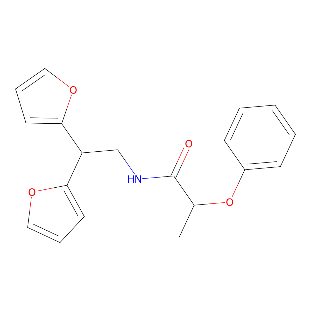 N-[2,2-bis(furan-2-yl)ethyl]-2-phenoxypropanamide molecular structure, CAS 2191266-68-7