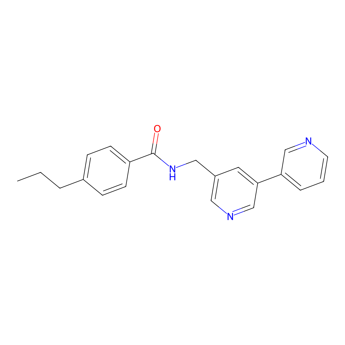 N-({[3,3'-bipyridine]-5-yl}methyl)-4-propylbenzamide molecular structure, CAS 2191266-72-3