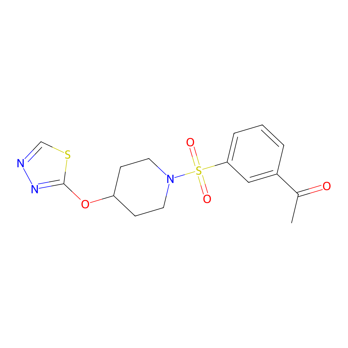 1-(3-{[4-(1,3,4-Thiadiazol-2-yloxy)piperidin-1-yl]sulfonyl}phenyl)ethan-1-one molecular structure, CAS 2191266-77-8