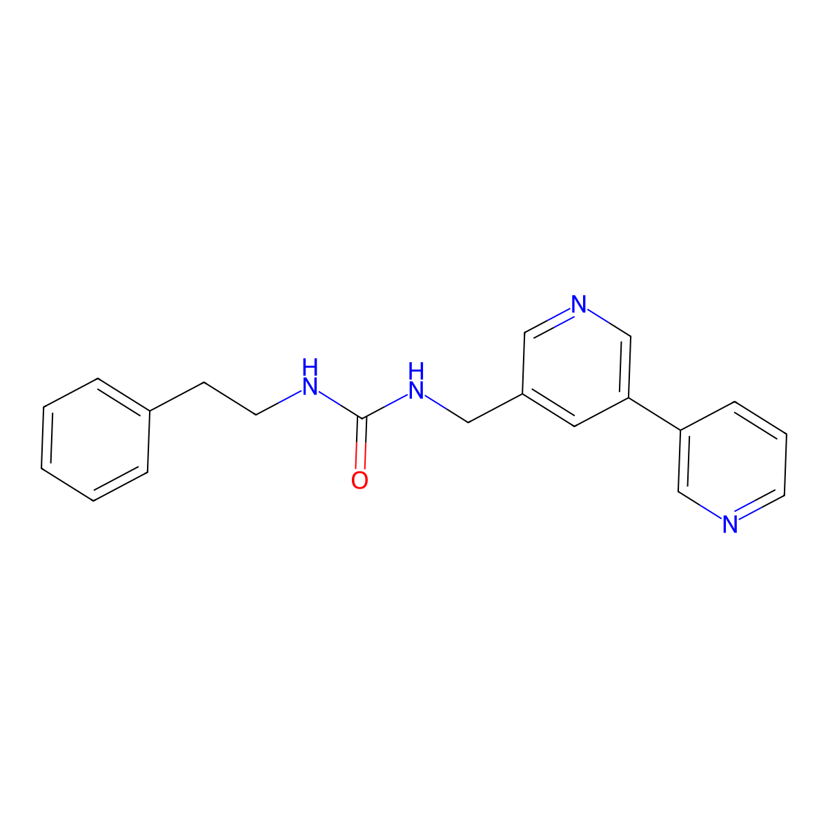 3-({[3,3'-Bipyridine]-5-yl}methyl)-1-(2-phenylethyl)urea molecular structure, CAS 2191266-82-5