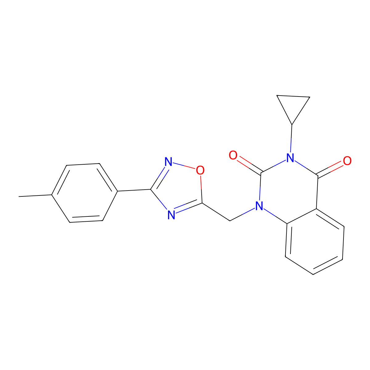 3-cyclopropyl-1-((3-(p-tolyl)-1,2,4-oxadiazol-5-yl)methyl)quinazoline-2,4(1H,3H)-dione molecular structure, CAS 2191266-88-1
