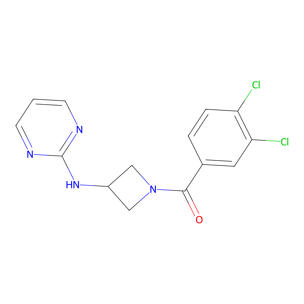 (3,4-Dichlorophenyl)(3-(pyrimidin-2-ylamino)azetidin-1-yl)methanone molecular structure, CAS 2191266-89-2