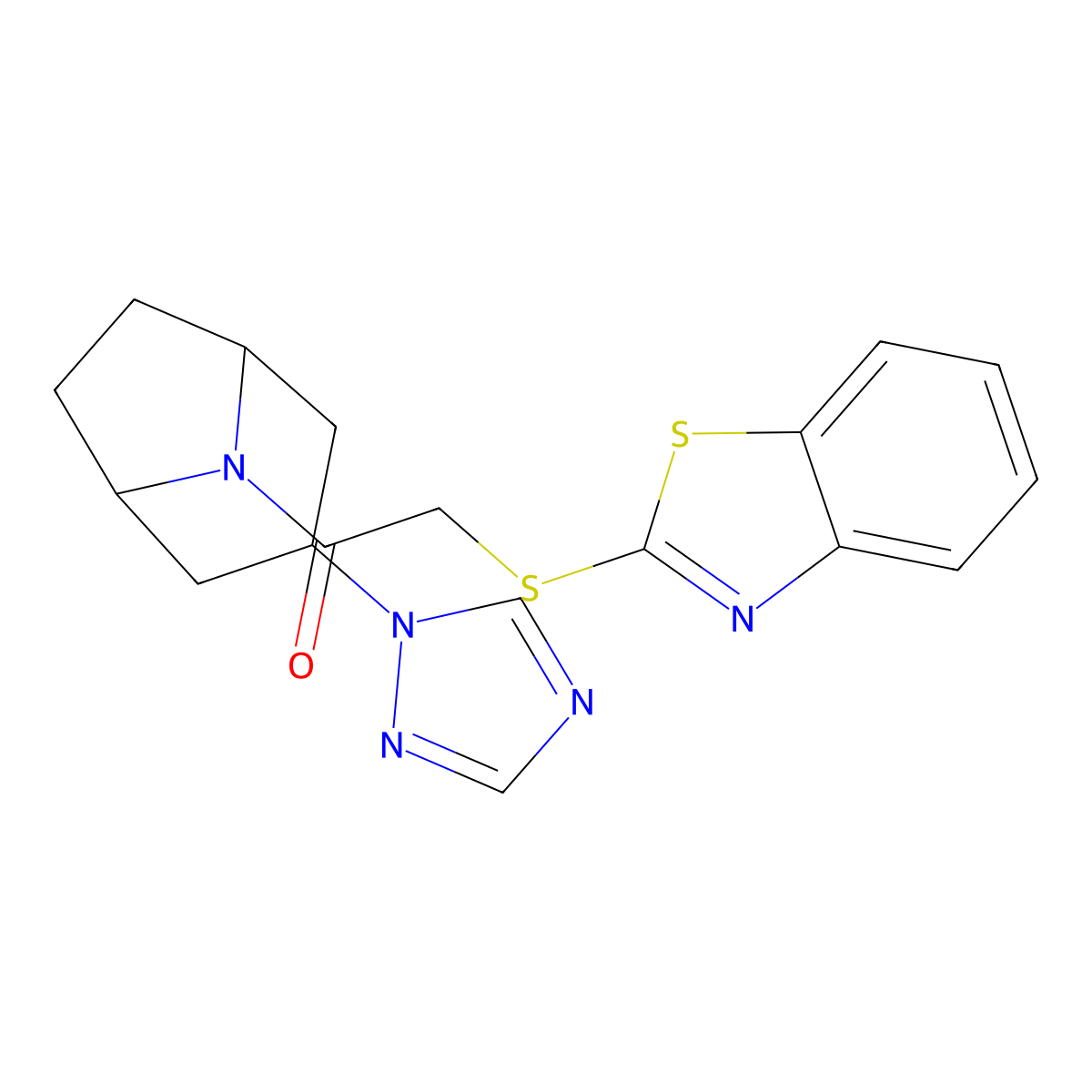 2-(1,3-benzothiazol-2-ylsulfanyl)-1-[3-(1H-1,2,4-triazol-1-yl)-8-azabicyclo[3.2.1]octan-8-yl]ethan-1-one molecular structure, CAS 2191266-92-7
