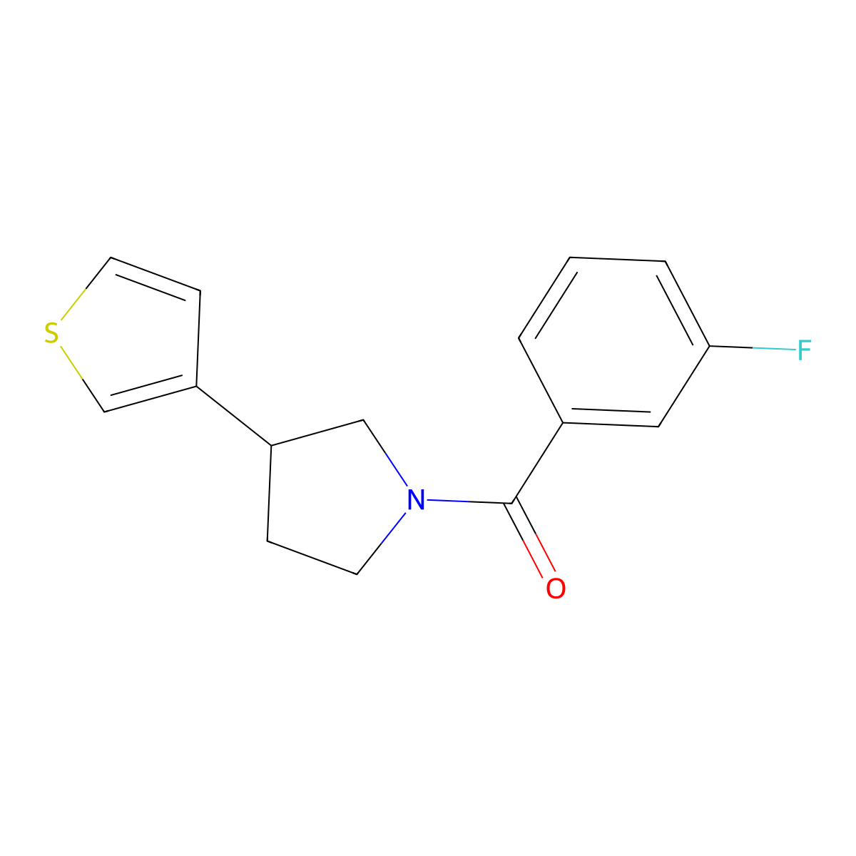 (3-Fluorophenyl)(3-(thiophen-3-yl)pyrrolidin-1-yl)methanone molecular structure, CAS 2191266-93-8