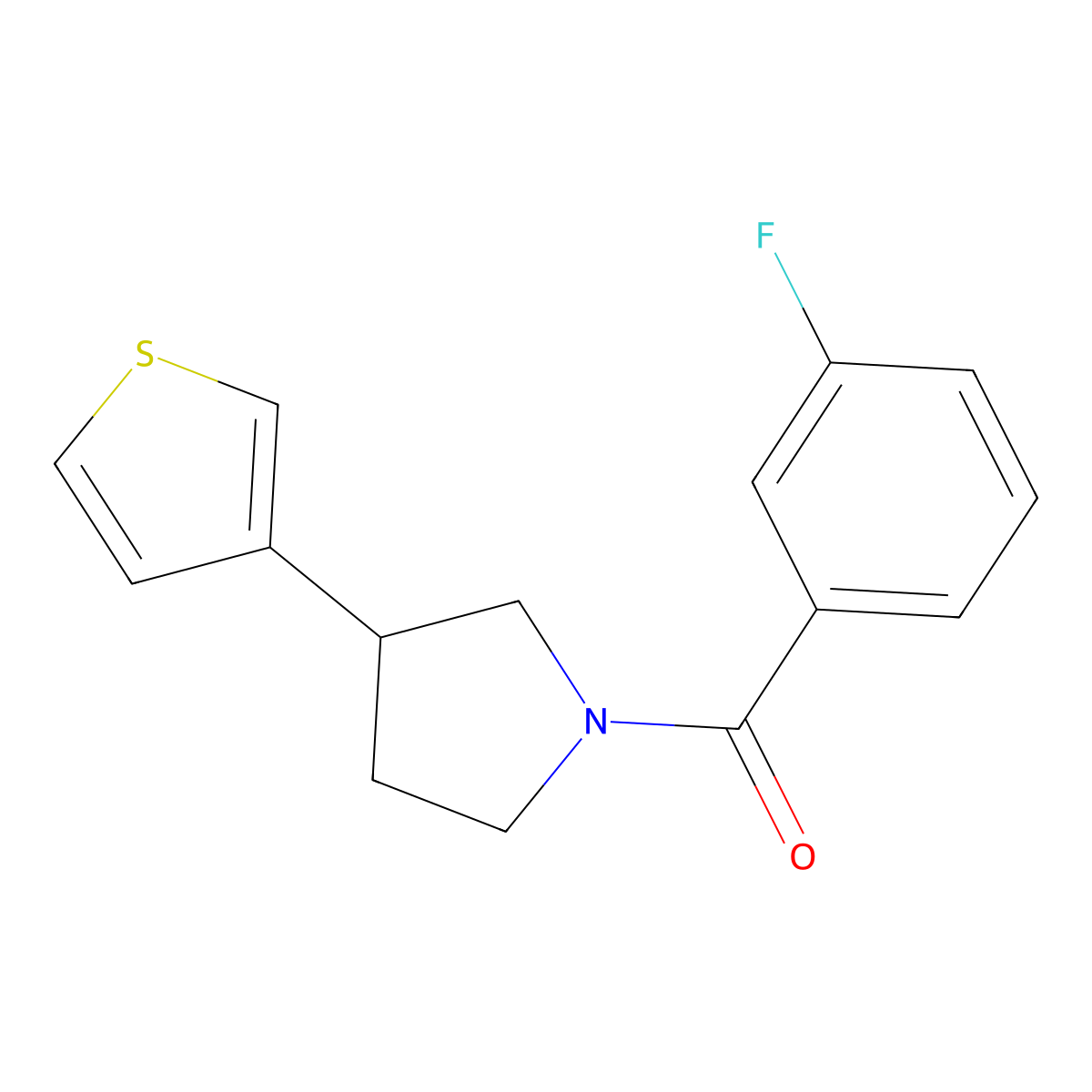 (3-Fluorophenyl)(3-(thiophen-3-yl)pyrrolidin-1-yl)methanone molecular structure, CAS 2191266-93-8