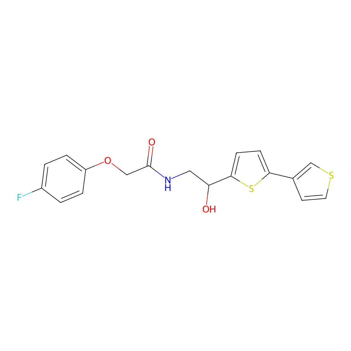 N-(2-([2,3'-bithiophen]-5-yl)-2-hydroxyethyl)-2-(4-fluorophenoxy)acetamide molecular structure, CAS 2191267-03-3