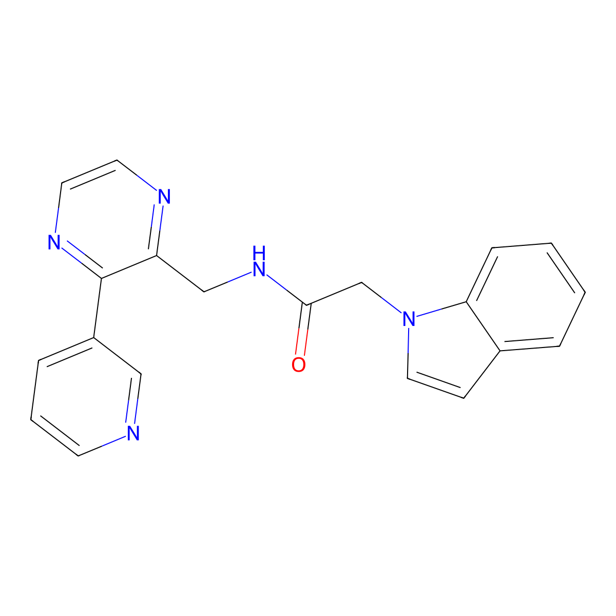 2-(1H-indol-1-yl)-N-((3-(pyridin-3-yl)pyrazin-2-yl)methyl)acetamide molecular structure, CAS 2191267-26-0